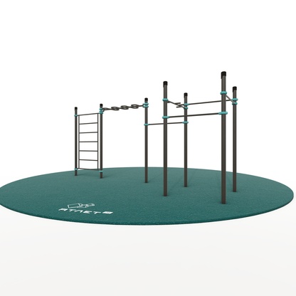 Спортивный комплекс с лестницей, рукоходом змейка и пятью турниками