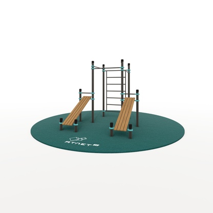 Спортивный комплекс двумя лавками для пресса, лестницей и тремя турниками