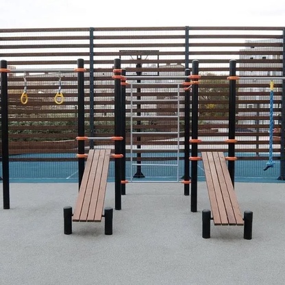 Спортивный комплекс двумя лавками для пресса, лестницей и тремя турниками